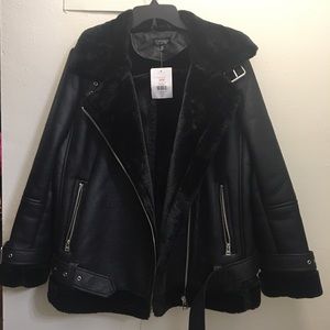Topshop Faux Shearling Biker Jacket